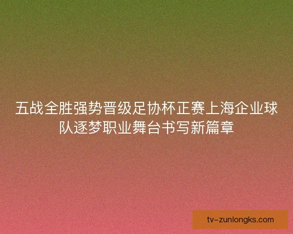五战全胜强势晋级足协杯正赛上海企业球队逐梦职业舞台书写新篇章