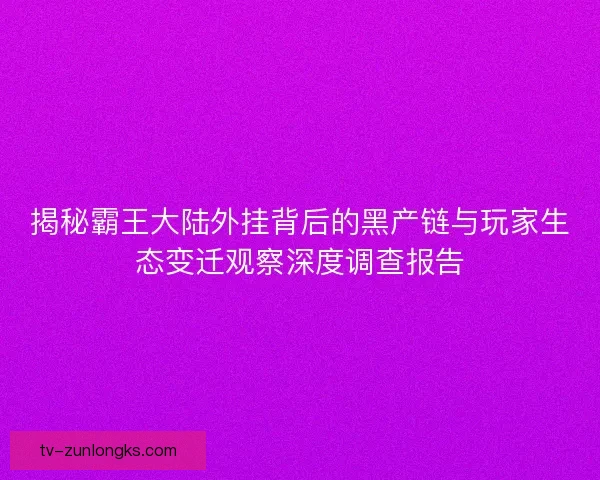 揭秘霸王大陆外挂背后的黑产链与玩家生态变迁观察深度调查报告